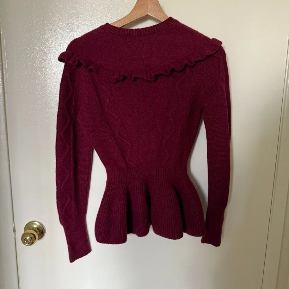 Ted Baker Elsahi Maroon Frilly Peplum Knit Sweater US 0​​​